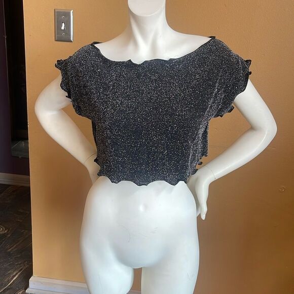SHAME Women Glitter Crop Tops Shirt Sheer Sexy Size OS - Picture 1 of 8